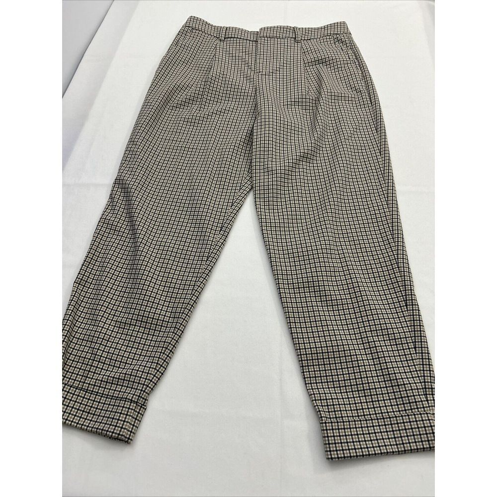 Banana Republic Women 10 long pants cream black plaid cuff hems